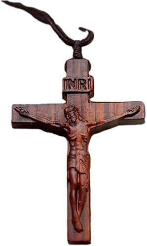 ZILOOK Jesus-Kreuz-Holzkette, Kreuz-Anhänger, Holzkreuz-Halskette, christlich-katholische Jesus-Kruzifix-Halskette