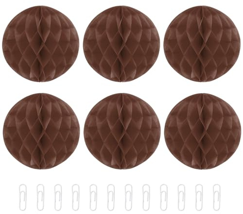 MECCANIXITY Paper Pom-Poms Flower Balls 6 Inch Paper Tissue Flower Balls for Party Flower Decoration Wedding Birthday Home Decoration Pack of 6,Brown
