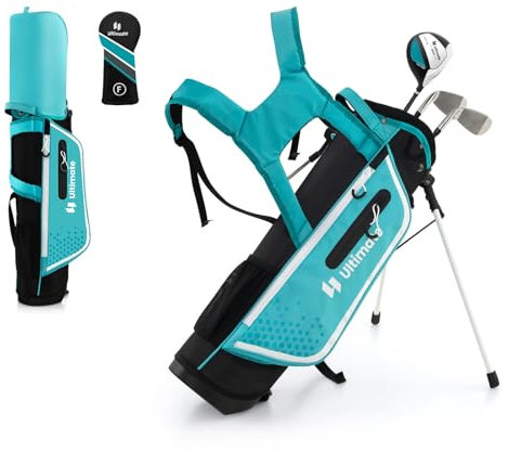 LIFEZEAL Juego Completo de Palos de Golf para niños, Bolsa de Golf portátil con 4 Palos, Bolsa Trolley Juvenil con Correas para el Hombro, Ideal para niños y niñas de 8 a 10 años (Azul)