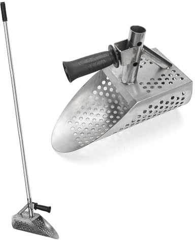 Sand Scoops for Beach Metal Detecting, Metal Detecting Shovel with Long Pole Handle Handheld Stainless Steel Metal Detector Sand Scoop for Hunting Treasure Adult