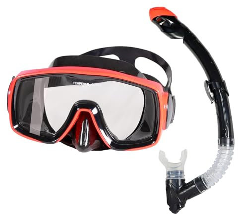 Apanphy Masque de Plongée avec Tuba, Masque de Plongée en Verre Trempé HD, Lunettes de Plongée Anti-buée Lunettes de Plongée (Schwarz-Rot-Set_L, Snorkelling_Set_L)
