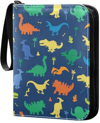 Niedliches Cartoon-Dinosaurier-Sammelkartenalbum, 4 Taschen, Kartenordner, 50 Seiten, 400 Karten, PU-Reißverschluss, Kartenbinder, Aufbewahrungshalter für Sportspielkarte