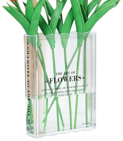 Jarrón de flores de libro – Macetas artificiales acrílicas transparentes para decoración del hogar, ánfora | Divertido expositor de regalo de , soporte único para gestión de flores, decoración