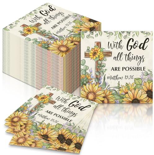 Feifeiya 60 Pcs Sunflower Christian Cocktail Paper Napkins 6.5 x 6.5 Inches | Disposable Paper Napkins Bulk, Dessert Beverage Tissue for Decoupage Luncheon, for Theme Gathering Wedding Birthday Party