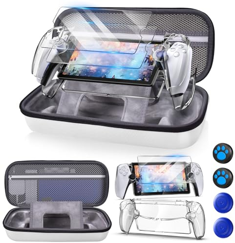 Auarte Juego de accesorios 12 en 1 para reproductor remoto PlayStation Portal, funda rígida para PS Portal con funda transparente para portal PS5, 2 protectores de pantalla con 4 agarres para el