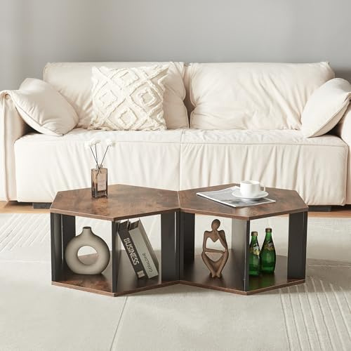 [en.casa] Ensemble de 2 Tables Basses Polyvalentes Set de 2 Tables d'Appoint avec Compartiment de Rangement Lot de 2 Bouts de Canapé Panneau de Particules Noir Effet Noyer