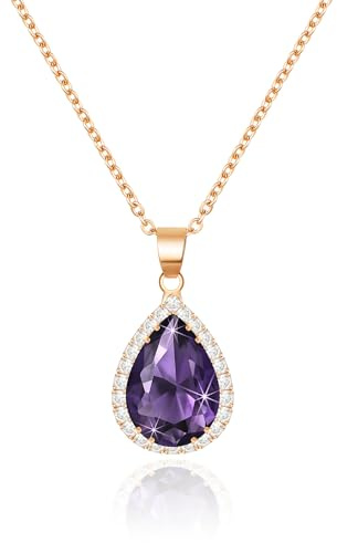 Linawe Collana a catena viola ametista da donna, collane con ciondolo in cristallo portafortuna con diamante, collana da donna con ciondolo in oro rosa, set di gioielli