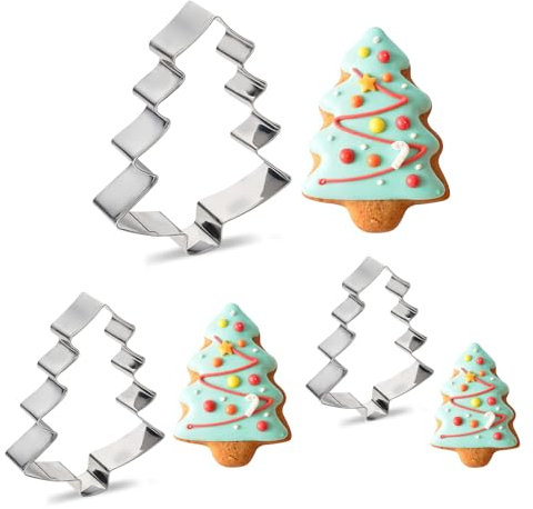 JIYIN Lot de 3 emporte-pièces en forme de sapin de Noël, en acier inoxydable, pour pâtisserie, biscuits, fondant, 3 tailles