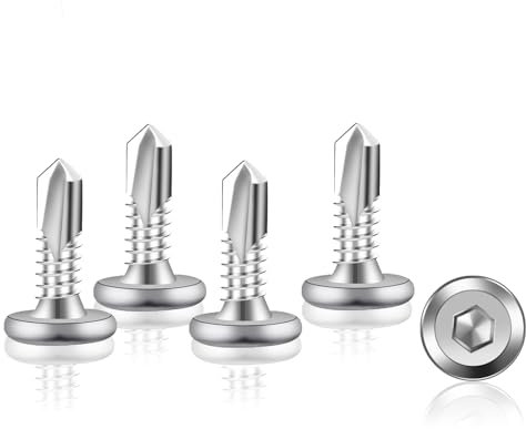 100 Pièces Vis Autoforeuse 5,5 x 16 mm Vis Autotaraudeuses à Tête Plate à Six Pans Creux Autoperforante à Tête Fraisée en Acier Inoxydable 410 Autoperceuse pour Tôle Dacier Aluminium Bois