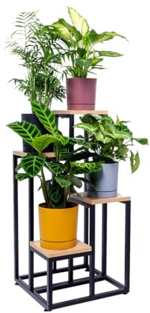 STRADO Blumenständer Metall Pflanzenständer Pflanzenregal Indoor | Blumenhocker Pflanzenhocker Blumensäule Pflanzregal | Blumentopf Ständer mit 4 Etagen