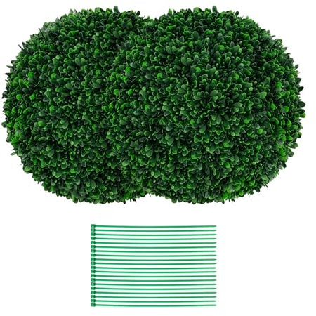 COSTWAY 2er Buchsbaumkugel 52 cm, Buchsbaum Kugel UV-beständig, Formschnitt Kunstpflanze Dekopflanze, Buchskugel Künstliche Pflanze, dekorative Kugelpflanzen für Haus Garten Hochzeit (Dunkelgrün)