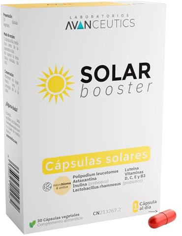 Avanceutics - Solar Booster | Pastillas para el Sol | Capsulas Proteccion Solar Oral, Anti Manchas, Prevención Fotoenvejecimiento y Daño Celular Piel | Protector Solar Oral con Polypodium Leucotomos
