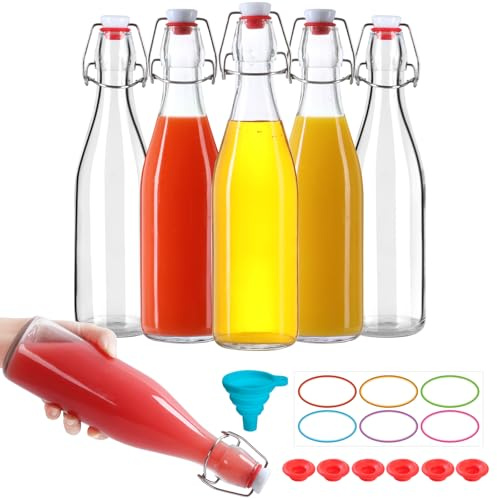 EkkoVla 500ml Swing Top Glass Bottles 6 Pack | Airtight Flip Top Bottles for Kombucha Beer Kefir Oil Vinegar – Glass Fermentation & Beverage Containers