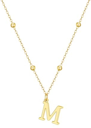 MDIEEL Initial Necklaces for Women Dainty Gold Letter Pendant Necklace 14k Gold Plated A-Z Name Necklaces Cute Charm Choker Necklace Fashion Accessories Non Tarnish Trendy Jewelry Gift (M, Gold)