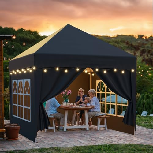 arvioo Pavillon 2.5x2.5m mit 4 Seitenwänden, Schützen Ihre Feier, Pop Up Faltpavillon UV-Schutz Wasserdicht Winterfest 3-Fach Höhenverstellbar, Partyzelt Stahlgestell & 210D Oxford-Gewebe (Anthrazit)