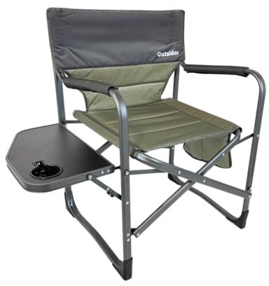 OUTSIDER Portable Directors Camping Chair, Lightweight Folding Aluminum Outdoor Chair with Side Table and Storage Pouch for Camping, Lawn, Sports and Fishing, Heavy Duty Supports 500lbs
