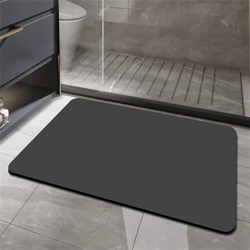 Odot Alfombra Baño Secado Rápido Alfombrilla de Baño Color Sólido Minimalista Antideslizante de Piedra Diatomita Súper Absorbente Alfombra Felpudo Suaves para bañera, Ducha (Negro,40x60cm)