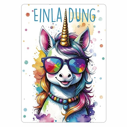 CALLUNA® Einhorn GLITZER Einladungskarten Kindergeburtstag Mädchen - 12 Stück - Witzige Einhorn Geburtstag Einladungen mit echtem Glitzerlack - Einladungskarten Teenager Mädchen (Einhorn)