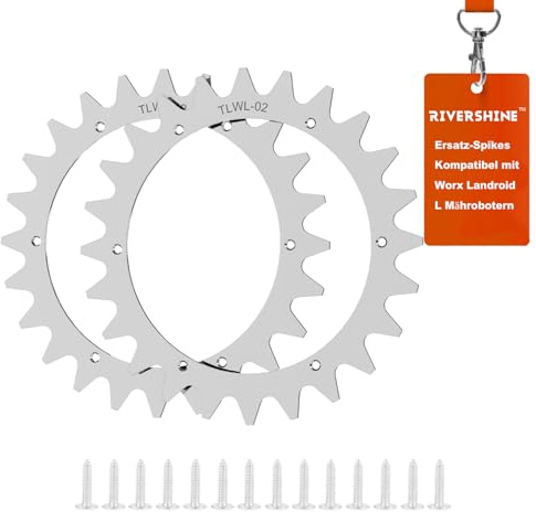 RIVERSHINE Verzinkterstahl Spikes Kompatibel mit Worx Landroid L und Vision, Mähroboter Radgröße 225 mm Kompatibel mit Worx Mährobotern Radzahn, für Traktionsverbesserung Mähroboter, mit 14 Schrauben