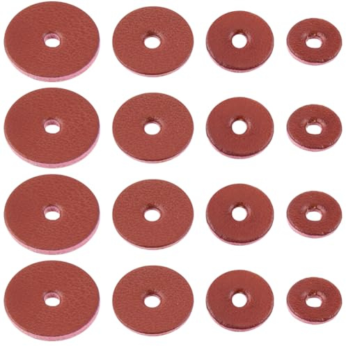 CALFOVERA 100PCS 4 Sizes Genuine Leather Handle Washers 1.5mm Thick Brown Cowhide Spacer Abrasion Resistant Round Letaher Cushion Washers 8-14 Diameter for Hammer Hatchet Badge Bicycle Seat DIY Crafts