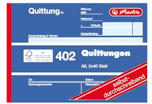 Herlitz Quittungsblock 402, selbstdurchschreibend, A6 quer, 2 x 40 Blatt