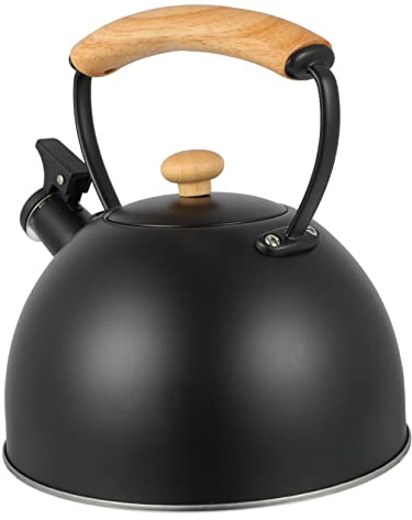 Gatuida Bouilloire Acier Inoxydable Avec Poignée Bois Sifflet Compatible Induction Bouilloire Épaisse Pour Eau Chaude Usage Domestique Noir Bec Verseur Large Sécurité Et Confort