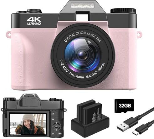 Trovoro Digital Camera - 4K Ultra HD - 3.0 Hd 270°Flip, 48 Million HD Pixels, Time-Lapse Video Function, Support for WiFi Function, Slow Motion Video, Time-Lapse Photo, Auto Focus (Pink,Standard)