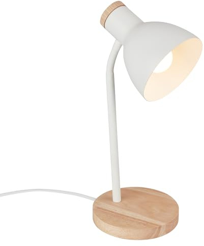 BRILONER - Lampada da tavolo, orientabile, E14, max.10W, lampada da comodino, lampada da scrivania, lampade da comodino, lampada scrivania, lampada comodino camera da letto, 14x38 cm, legno bianco