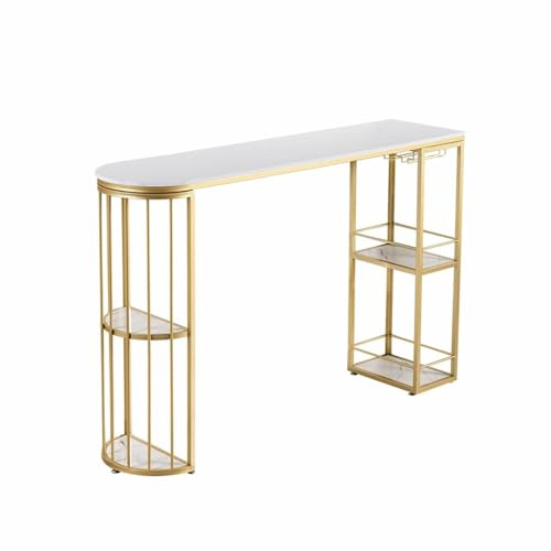 Bartabeller Enkelt öppet barbord i marmor med förvaringslampa Lyxigt skiljeskåp köksmatbord Bar Bordets Högbord(Vit,160 * 40 * 105cm)