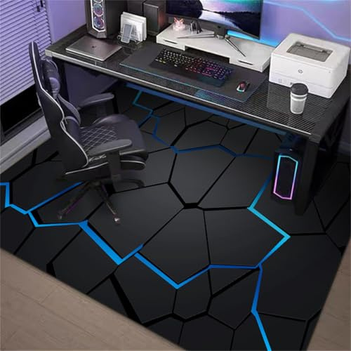 Highdi Bodenschutzmatte Bürostuhl, Bürostuhl Unterlage rutschfest Kratzfest Bodenmatte Stuhlunterlage, Spiele Stil Bürostuhlunterlage Schreibtischstuhl Unterlage Teppich (Blaues Licht,120x140cm)