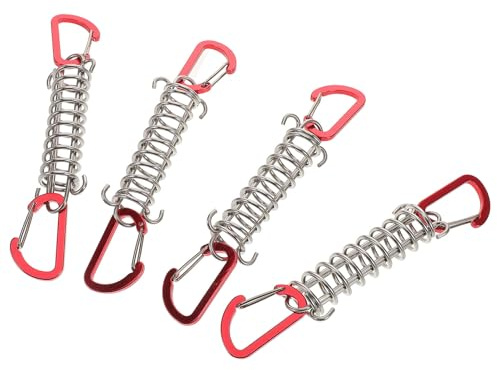 Parliky Hebillas de Resorte Multifuncionales para Tiendas de Campaña Tensor de Cuerda de Acero Inoxidable Color Rojo Tamaño Mini 4 Piezas Accesorios para Camping y Actividades al