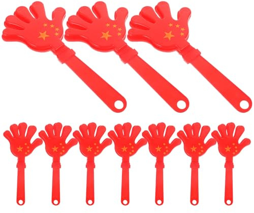 UPKOCH 10Pcs 28Cm Red Flag Hand Clappers Noise Maker Party Props Cheering Noisemakers for National Day Celebration and Sports Events