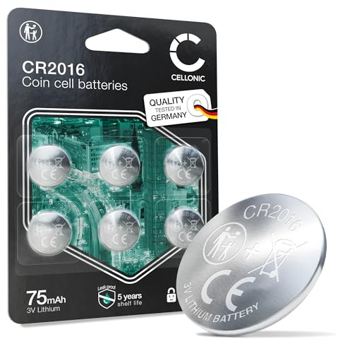 CELLONIC CR2016 Pile Bouton Pieds à Coulisse- 6X | (Lithium, 90mAh, 3V)