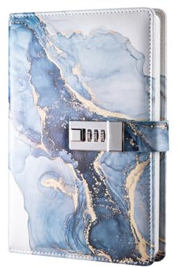 JurciCat Dagbok Med Lås A5 Låsbar Minimalistisk Och Exklusiv Anteckningsbok Lock Resedagbok Skissbok Läderjournal Bok Dagbok För Kvinnor Män Flickor Pojkar Tonåringar (Marinblå)