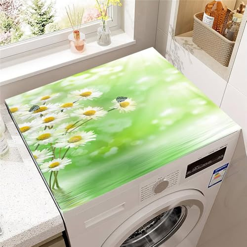 Hearda Housse Machine a Laver Marguerite 3D, Dessus Tapis Lave Linge Antidérapant, Housse de Protection pour Machine à Laver Top, Tapis de Protection pour Dessus Sèche-Linge (Vert,30x40cm)
