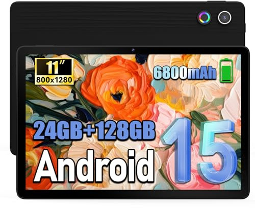 Whitedeer Tablet 11 Pulgadas Android 15, 24GB RAM+128GB ROM (1TB Expandible), Batería 6800mAh, IPS 1280×800, Octa-Core, WiFi 6+BT5.4, Widevine L1, 5MP+8MP, Reconocimiento Facial, Negro