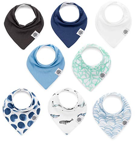 Parker Baby Co. Bandana Drool Bibs for Baby Boys & Girls, 8-pack - Arctic