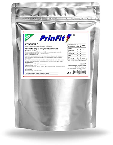 PrinFit® - 250g - Vitamina C Polvere Pura 100% - Acido L-Ascorbico Integratore