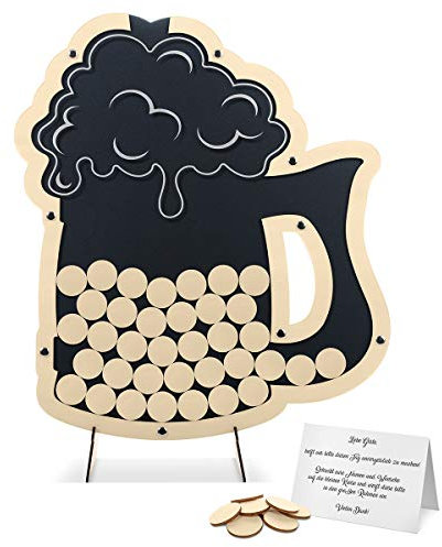 Geburtstag Gästebuch Alternative 40x45,5cm inkl. Standfuß und Holzkreise zum Einwerfen - Bierkrug Anthrazit