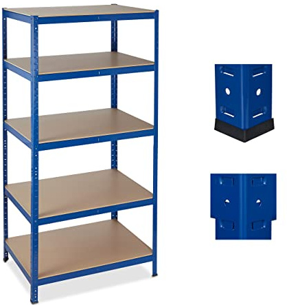 Relaxdays Scaffale in Metallo, 5 Ripiani, Carico fino a 1325 kg, per Garage & Magazzino, 180x90x60, Metallo e MDF, blu