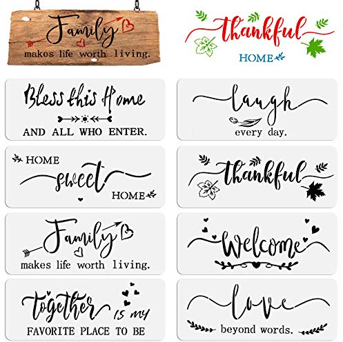 OOTSR 8 Piezas Plantillas de Palabras, Plantillas para Pintar, Stencil Plantilla de Pintura Reutilizable DIY Decorativa para Suelos, Ventana, Muebles, Madera