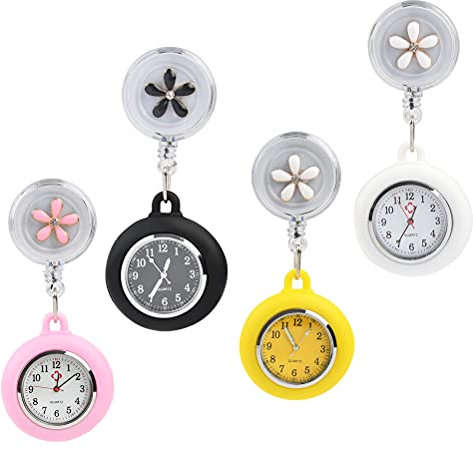 FOCCTS reloj de enfermera, reloj de enfermera reloj de enfermera reloj de bolsillo puntero con luminoso para mujeres reloj de enfermería reloj de bolsillo reloj de solapa estuche de silicona estirable
