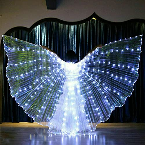 GSDGV LED Flügel, LED Bauchtanz-Flügel, beleuchtete Schmetterlingsflügel, 360 Grad Performance Requisiten, Schmetterlings-Kostüm mit Stäben für Karneval, Bühne, Halloween (weiß)