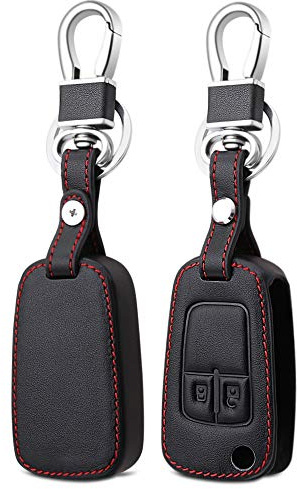 2-Tasten-Leder-Auto-Fernbedienungs-Schlüsselanhänger-Hülle für Astra J Corsa D Zafira C Mokka Insignia Cascada Karl Adam Meriva, Schwarz