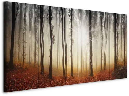 artgeist Acoustic Canvas Wall Art Forest 90x35 in - 5pcs Picture with Acoustic Foam Sound Print Artwork Room Acoustics Soundproofing - Forest Landscape Nature Panorama Tree c-B-0286-b-m