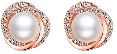 925 Sterling Silber Süßwasserperlen Ohrringe Zirkonia Echtes Silber | Weiß Perlen Ohrstecker Schmuck für Damen Frau Mutter Braut Geschenk Hochzeit Jahrestag Geburtstag