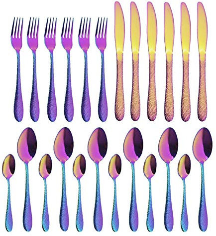 24 stücke Black Besteck Set Edelstahl Geschirr Set Gold Messer Gabeln Löffel Abendessen Geschirr Set Western Küche Flurwaren Set essgeschirr (Color : Rainbow)