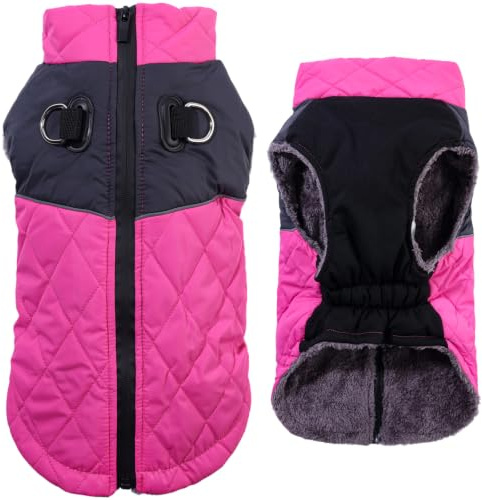 JoyDaog Warme Fleece Hundemäntel für kleine Hunde, D-Ringe wasserdichte Welpen Jacke für kalten Winter,Rosa S