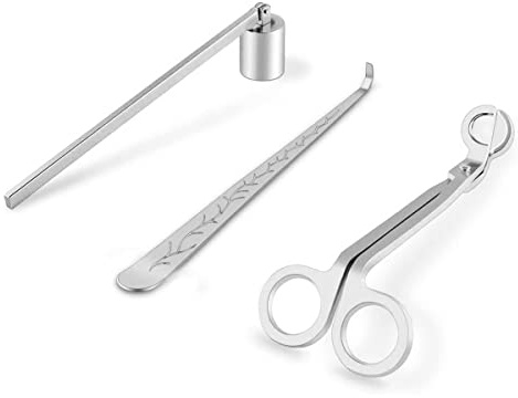 3 in 1 Candle Tools Accessory Set, Candle Cutte, Candle Wick Trimmer, Candle Snuffer, Candle Accessory Set (Silver)
