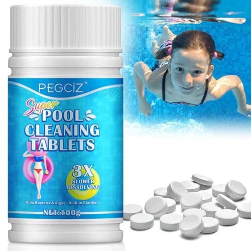 100PCS Chlorine Tablets for Swimming Pool and Spas, Slow-Dissolving Long-Lasting Individually Wrapped Chlorine Tabs,1 Tablets for Every 135 Gallons (600 Litters) of Water